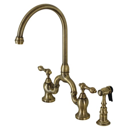 Kingston Brass KS7793ALBS Bridge Kitchen Faucet with Brass Sprayer, Antique Brass KS7793ALBS